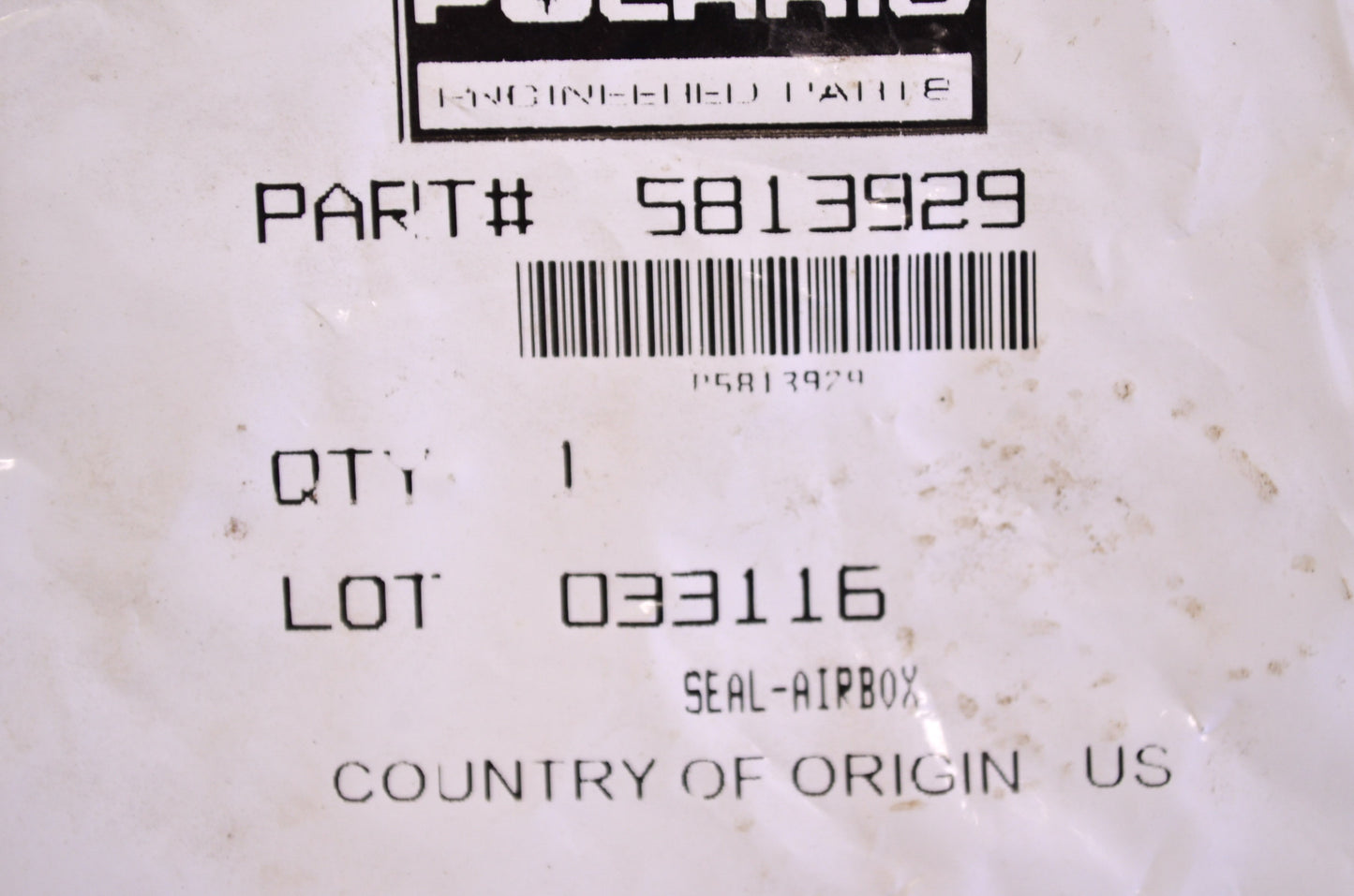 OEM Polaris 5813929 Air Box Seal NOS