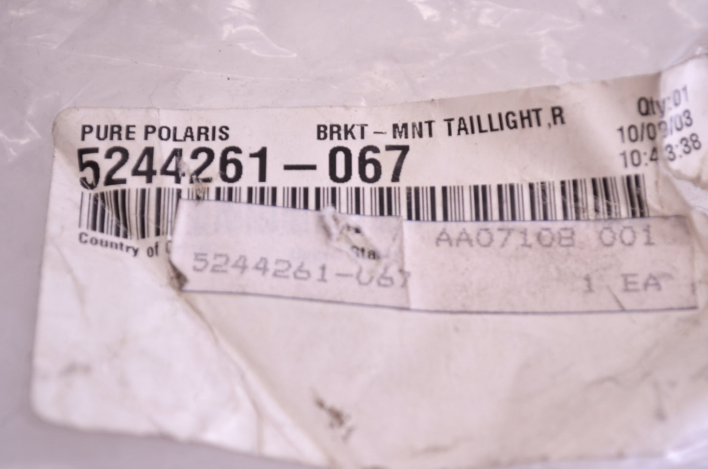 OEM Polaris 5244261-067 Black Riveted Mounting Tail Light Bracket NOS