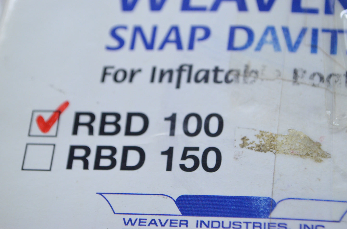 Weaver RBD100 Rbd100 Snap Davit Kit NOS