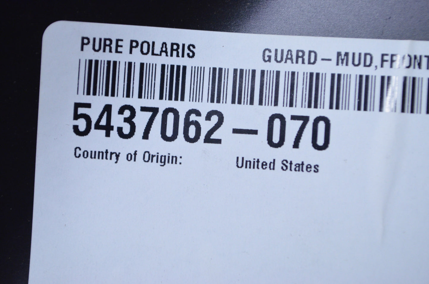 OEM Polaris 5437062-070 Black Left Front Mud Guard NOS