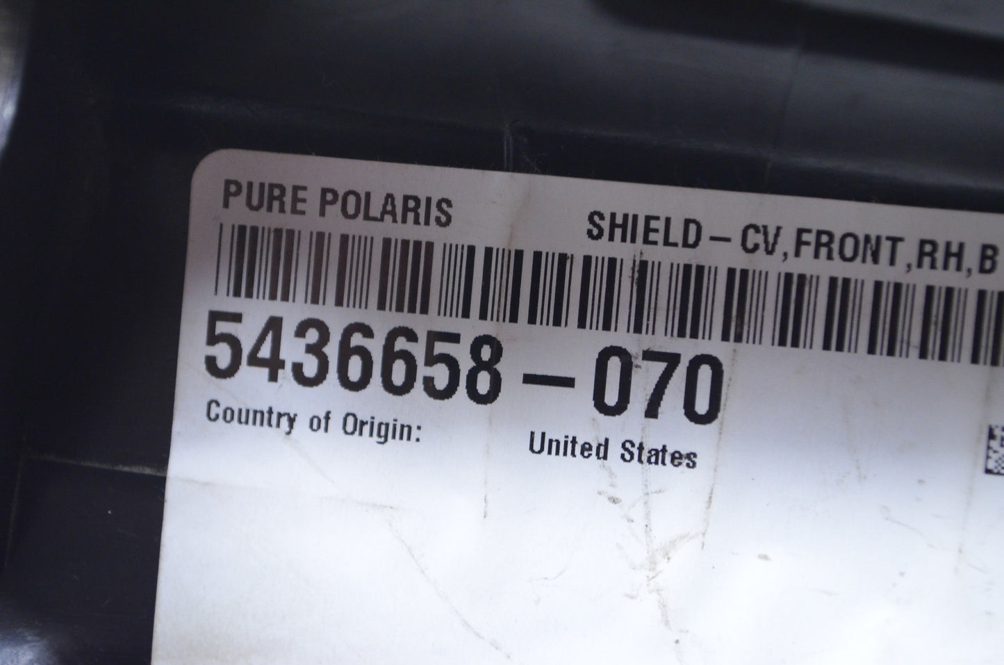 OEM Polaris 5436658-070 Black Right Front CV Shield NOS