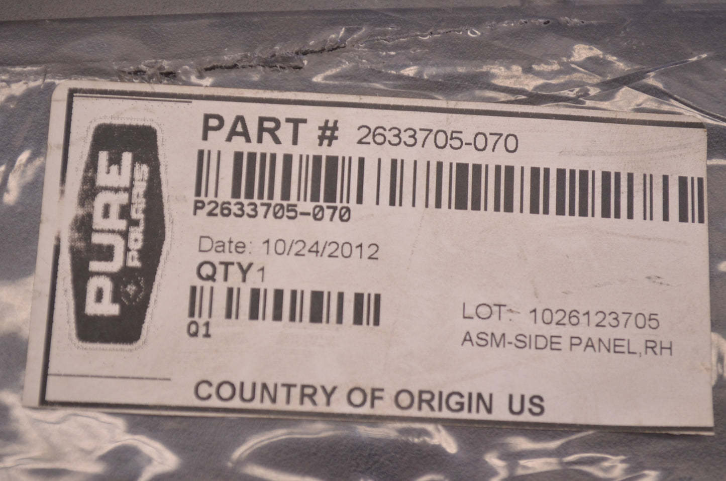OEM Polaris 2633705-070 Black SDI Right Hand Side Panel Assembly NOS