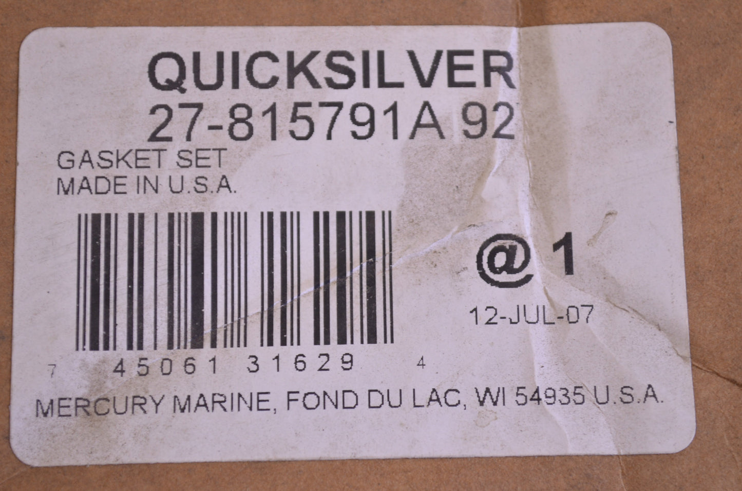 OEM Mercury 27-815791A92 Gasket Kit NOS