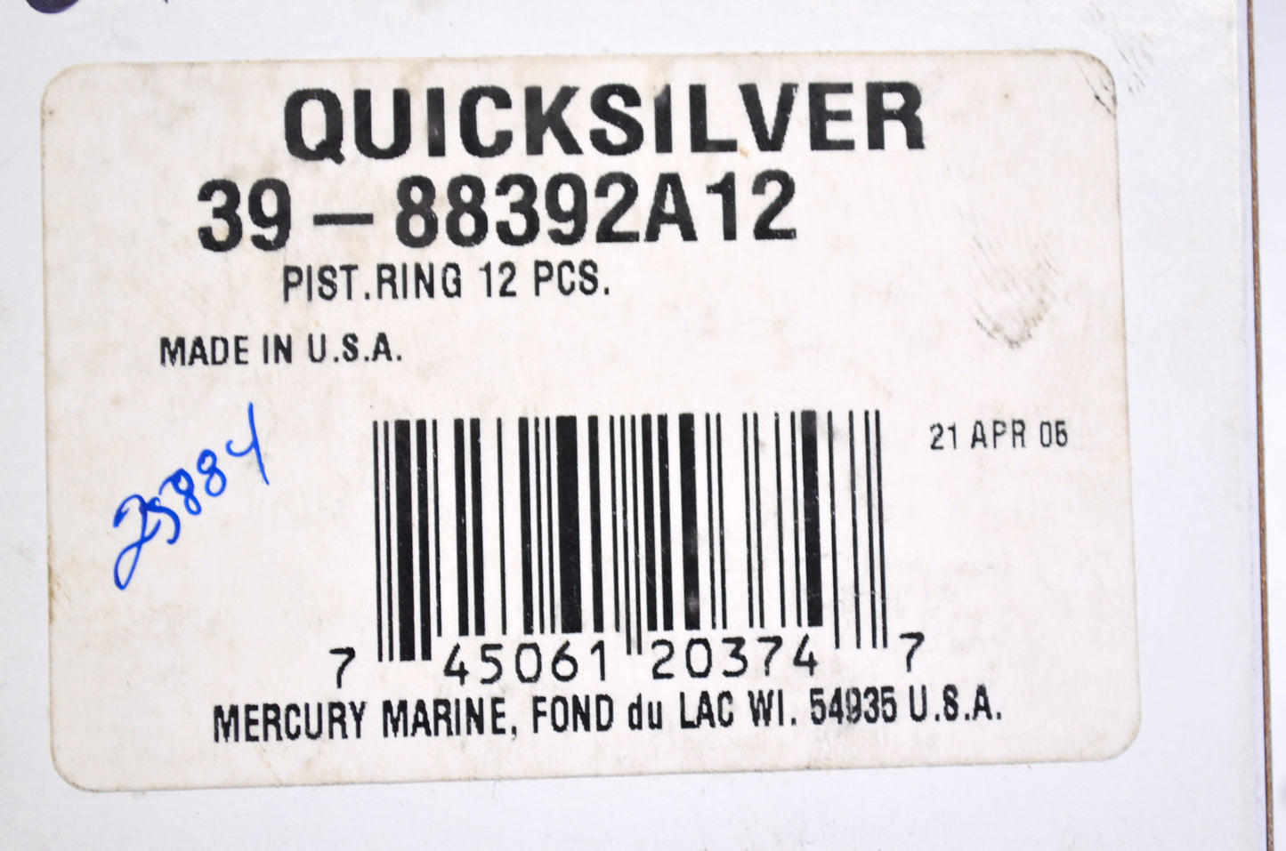 OEM Mercury 39-88392A12 Piston Ring Kit NOS