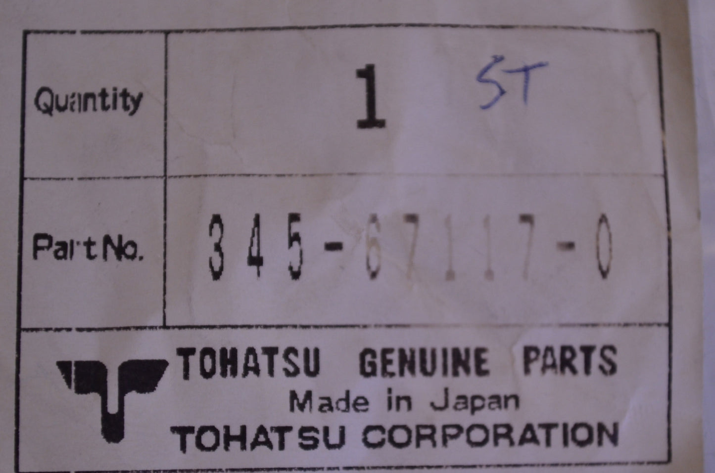 OEM Tohatsu 345-67117-0 Air Silencer Grommet NOS