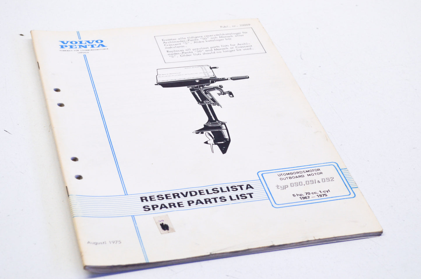 Volvo Penta 1967-1975 Type 090,091,092 5HP 70cc 1-Cyl Parts List