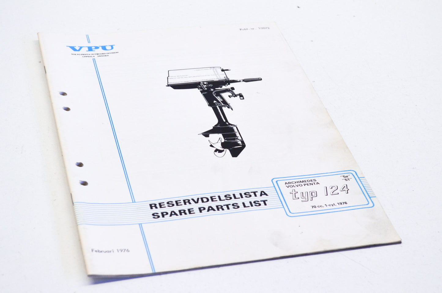 Volvo Penta 1976 Type 124 70cc 1-Cyl Parts List