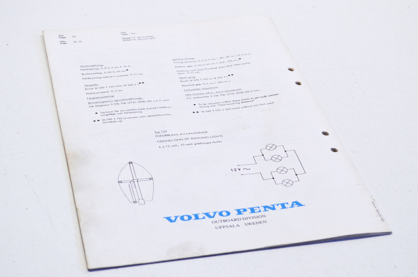 Volvo Penta 1976 Type 124 70cc 1-Cyl Parts List
