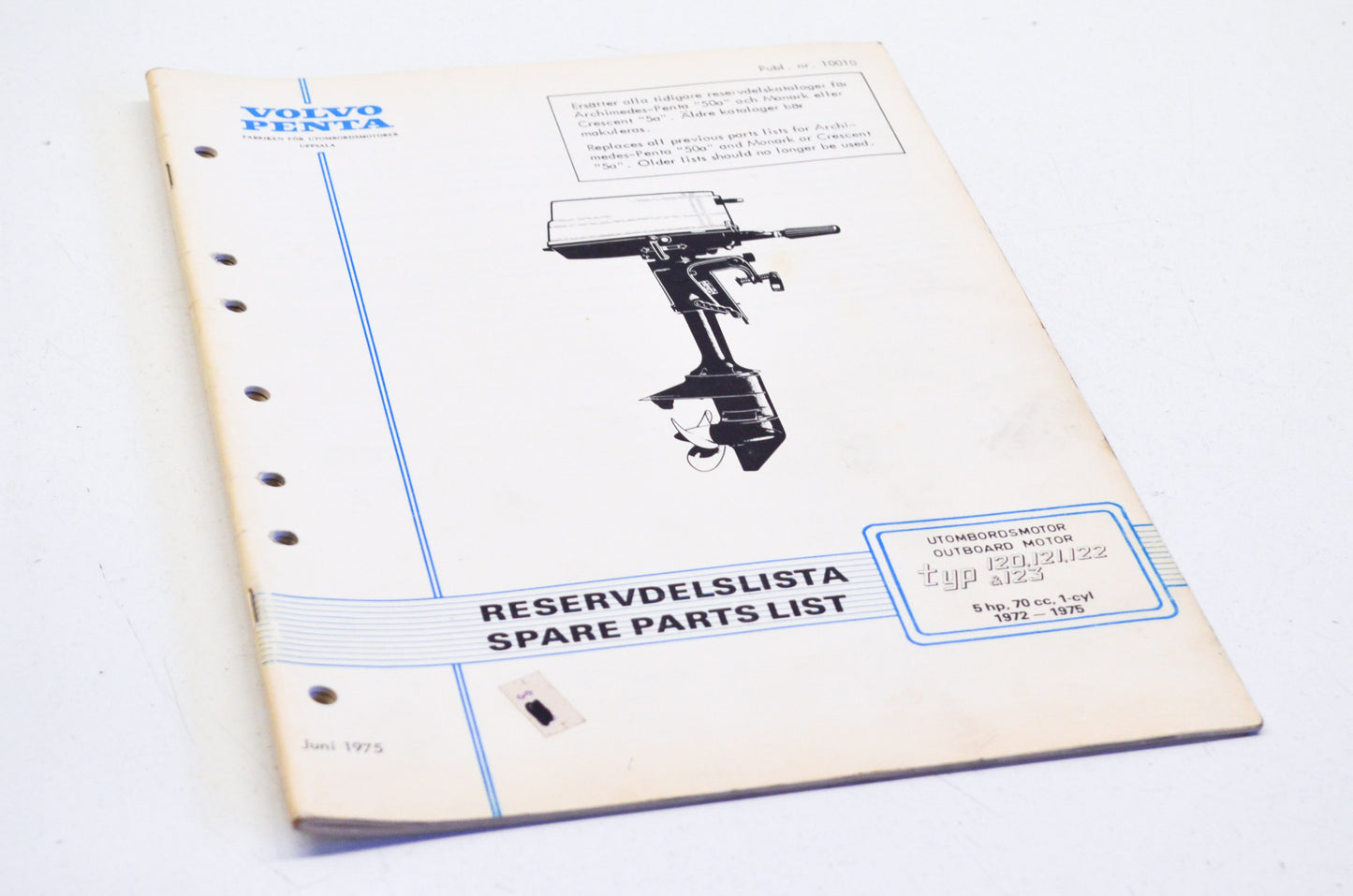 Volvo Penta 1972-1975 Type 120-123 5HP 70cc 1 Cyl Parts List