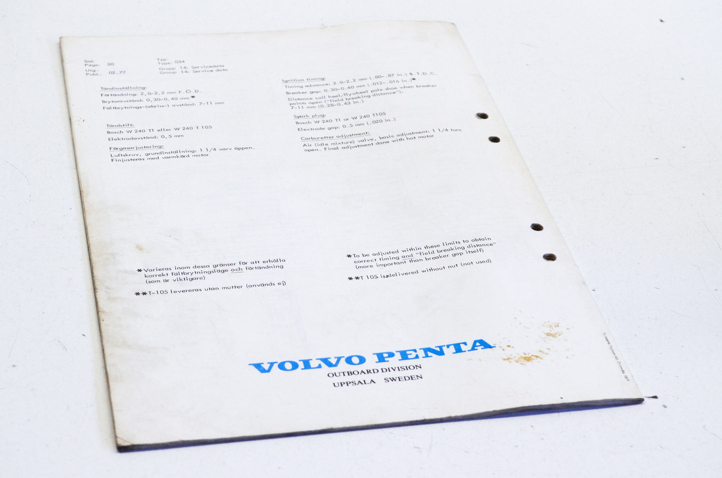 Volvo Penta 1977 Type 034 80cc 1-Cyl Parts List