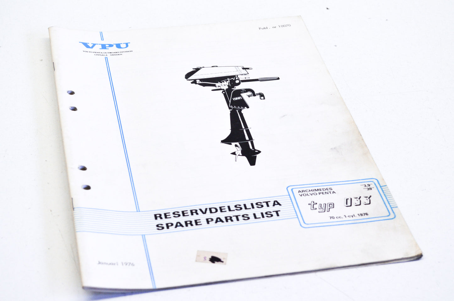 Volvo Penta 1976 Type 033 70cc 1-Cyl Parts List