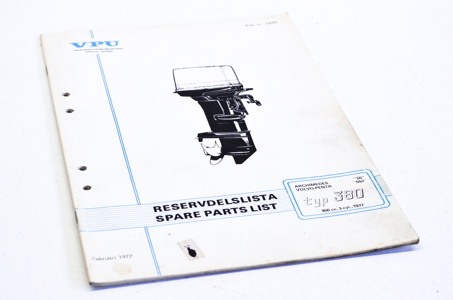 Volvo Penta 10083 1977 Type 380 900cc 3-Cyl Parts List