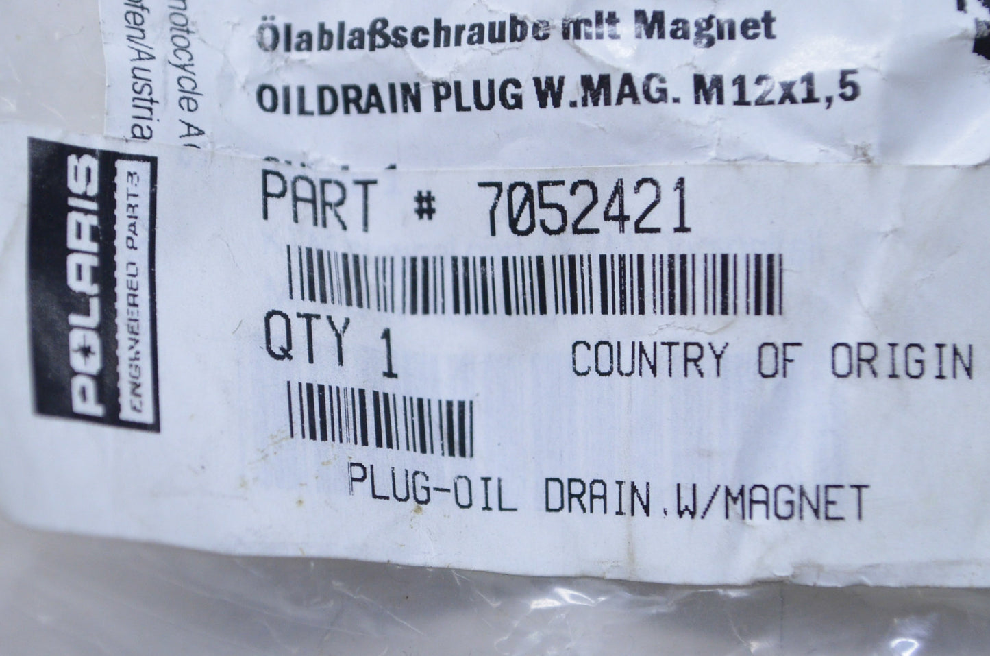OEM Polaris 7052421 Crankcase Oil Drain Plug NOS
