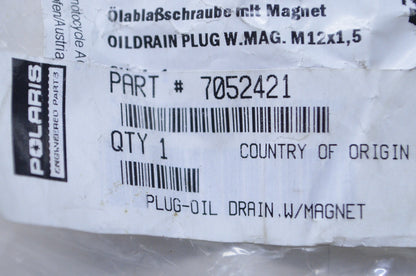OEM Polaris 7052421 Crankcase Oil Drain Plug NOS