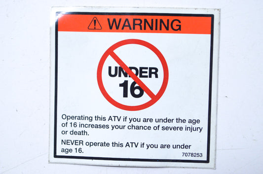 New OEM Polaris Under 16 Age Warning Decal NOS
