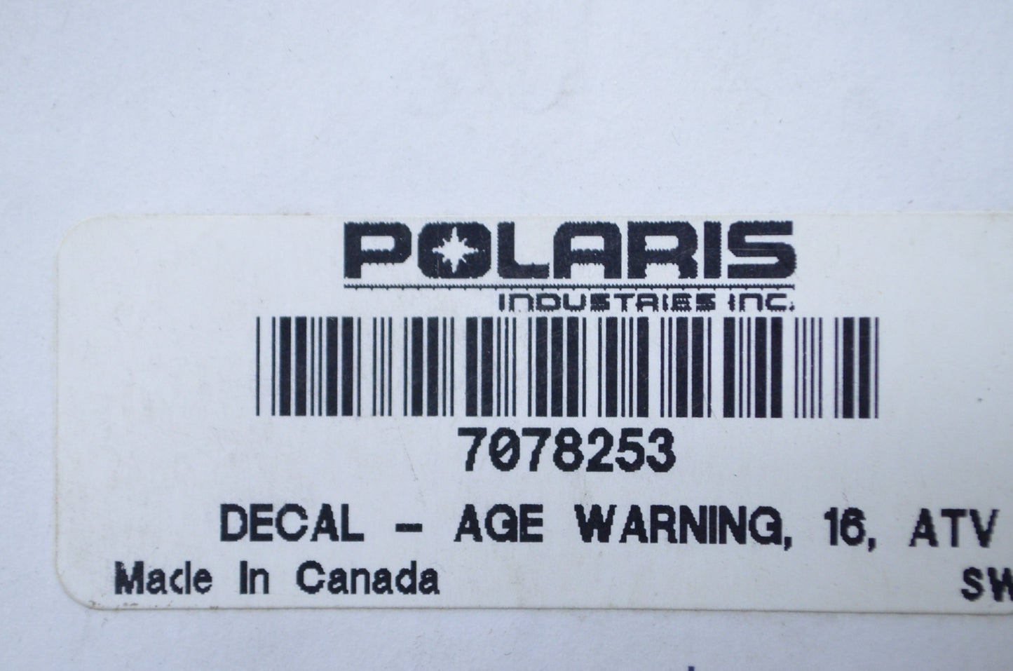 New OEM Polaris Under 16 Age Warning Decal NOS