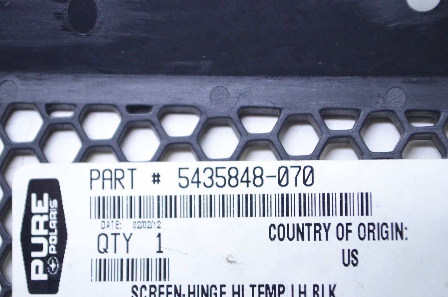 OEM Polaris 5435848-070 Black Left Hi Temp Hinge Screen NOS