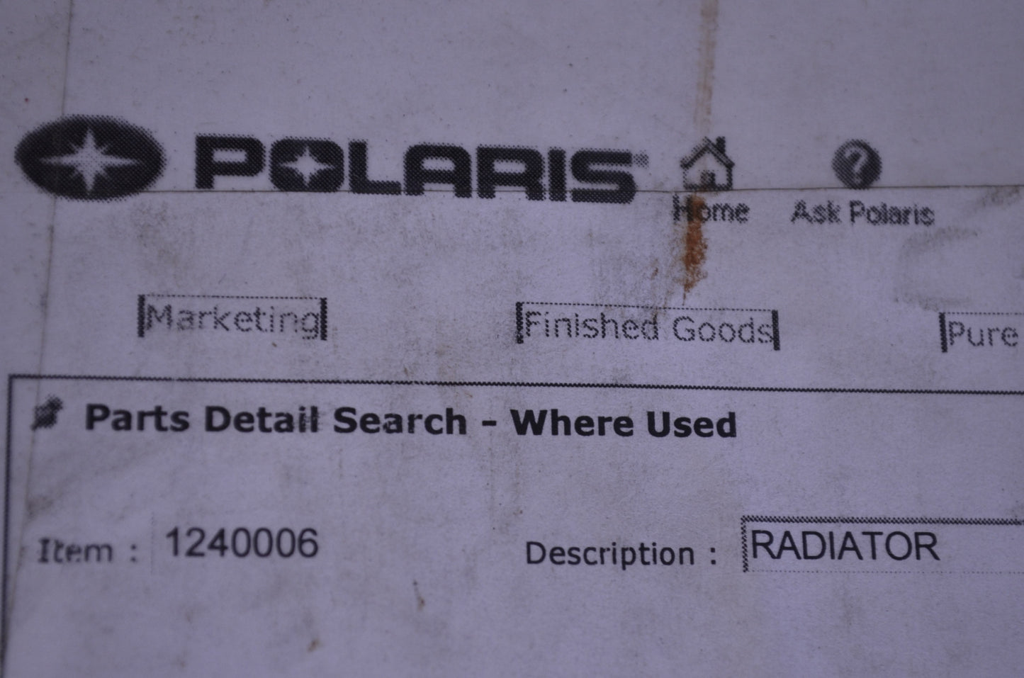 OEM Polaris 1240006 Radiator NOS