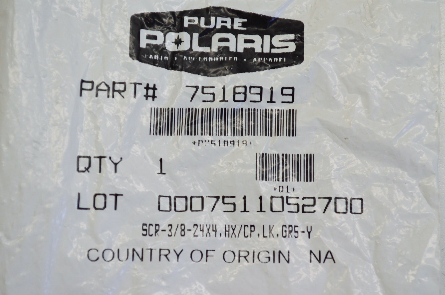 OEM Polaris 7518919 Hex Head Cap Screw 3/8-24X4 NOS