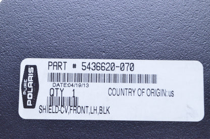 OEM Polaris 5436620-070 Black Left Front CV Shield NOS