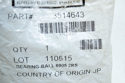OEM Polaris 3514643 Ball Bearing 6905 2RS NOS