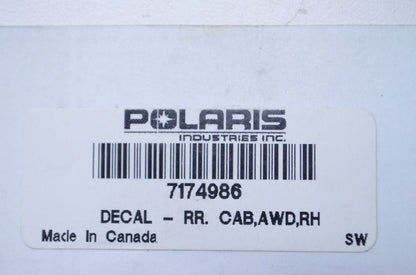 New OEM Polaris Right Rear Cab Decal NOS
