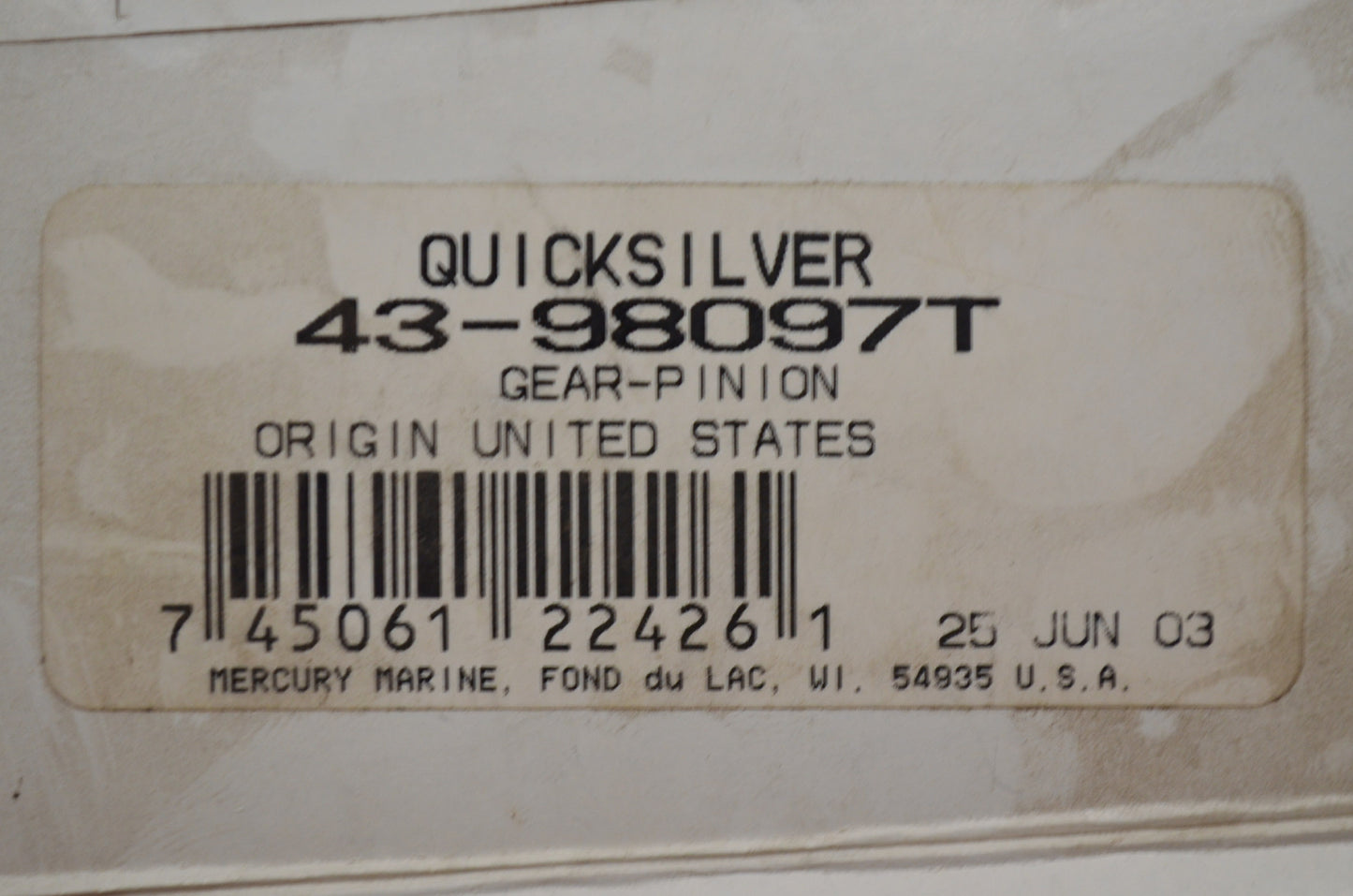 OEM Mercury 43-98097T Pinion Gear NOS
