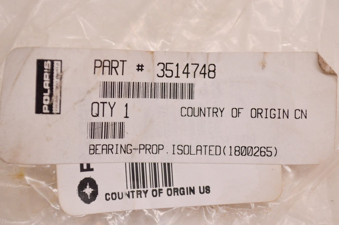 OEM Polaris 3514748 Isolated Prop Bearing (1800265) NOS