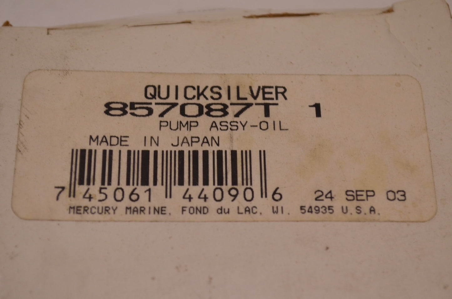OEM Mercury 857087T 1 Oil Pump Assembly NOS