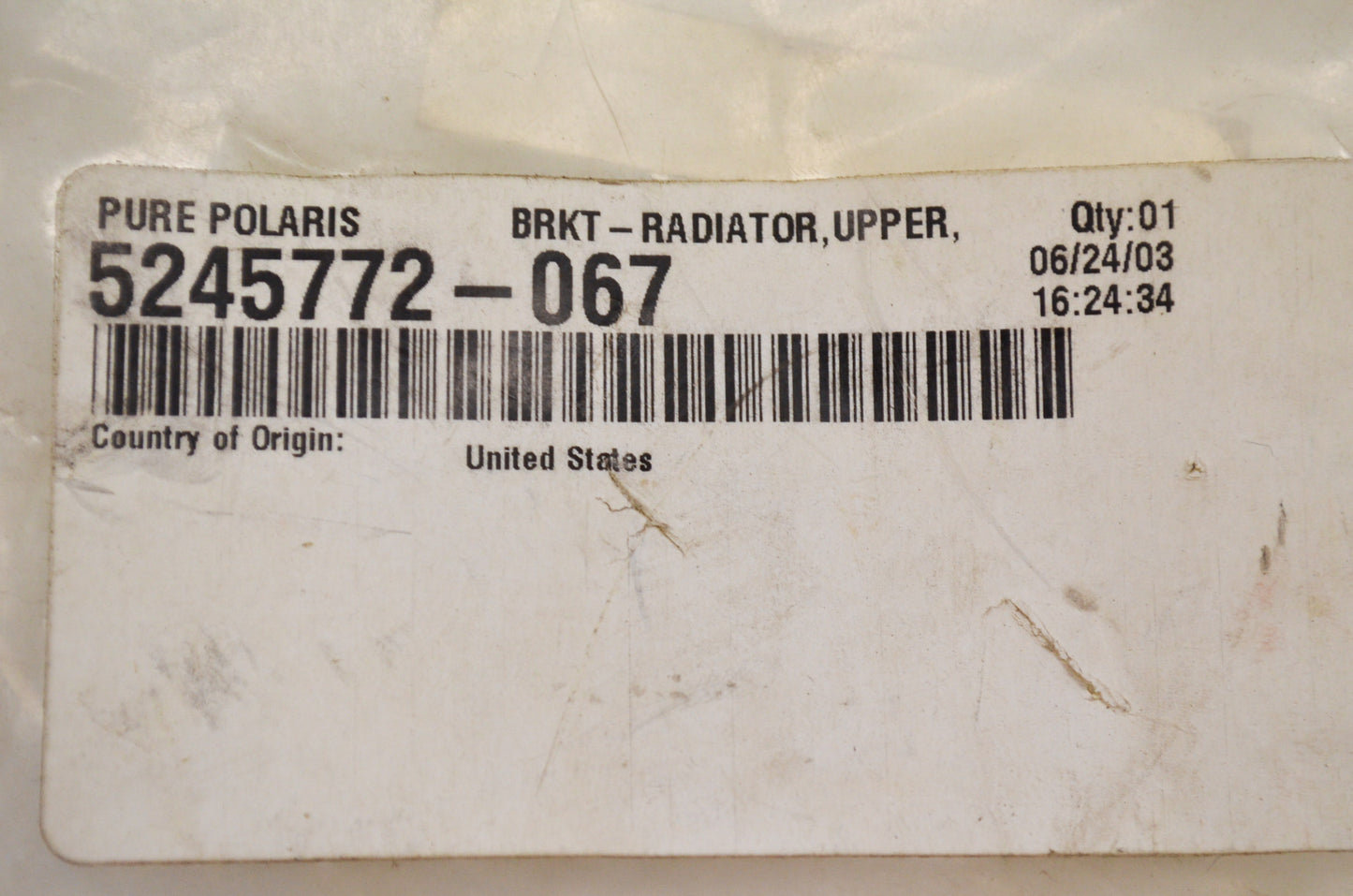 OEM Polaris 5245772-067 Black Upper Radiator Bracket NOS