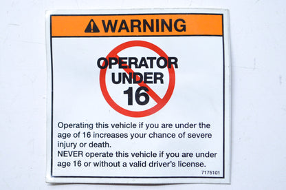 New OEM Polaris Age Warning Decal NOS