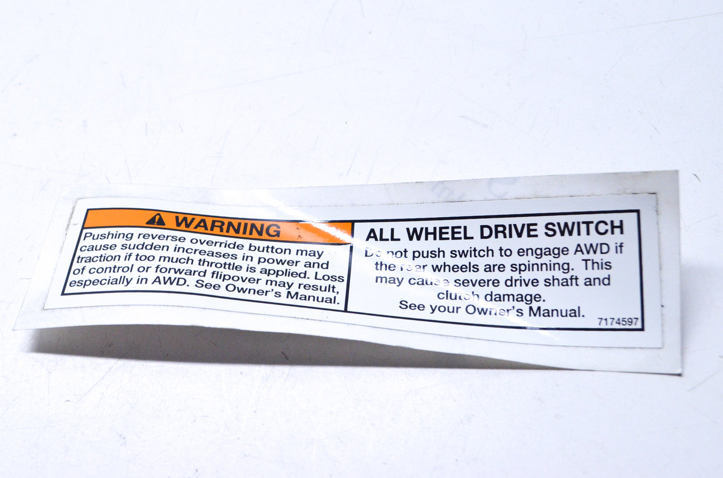 New OEM Polaris Override/AWD Switch Warning Decal NOS