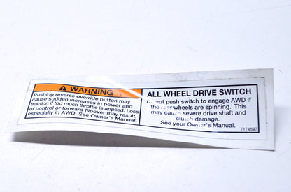 New OEM Polaris Override/AWD Switch Warning Decal NOS