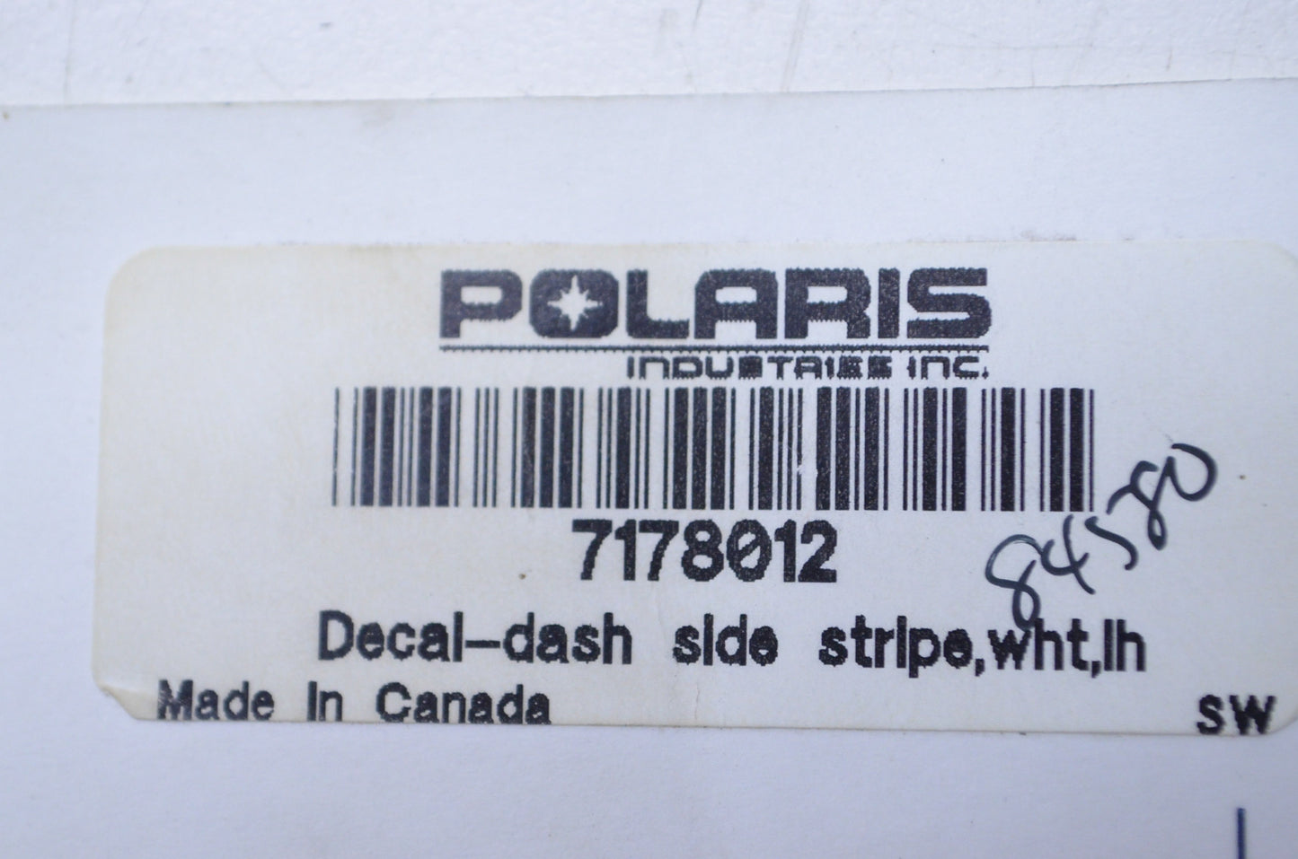 OEM Polaris 7178012 Left White Dash Side Stripe Decal NOS