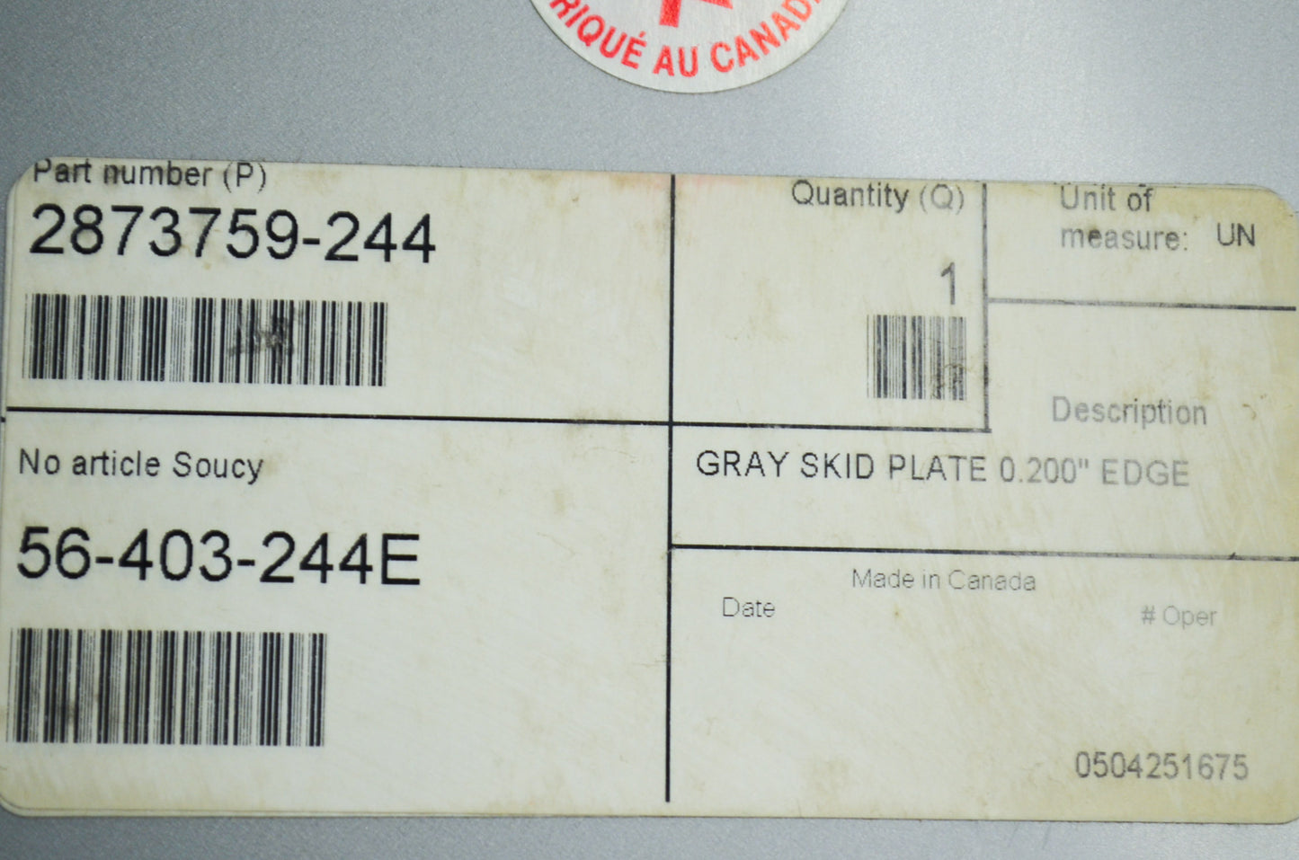 Skid Plate Kit Silver NOS