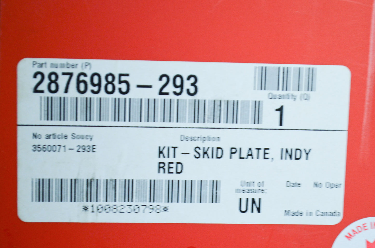 OEM Polaris 2876985-293 Red Skid Plate NOS