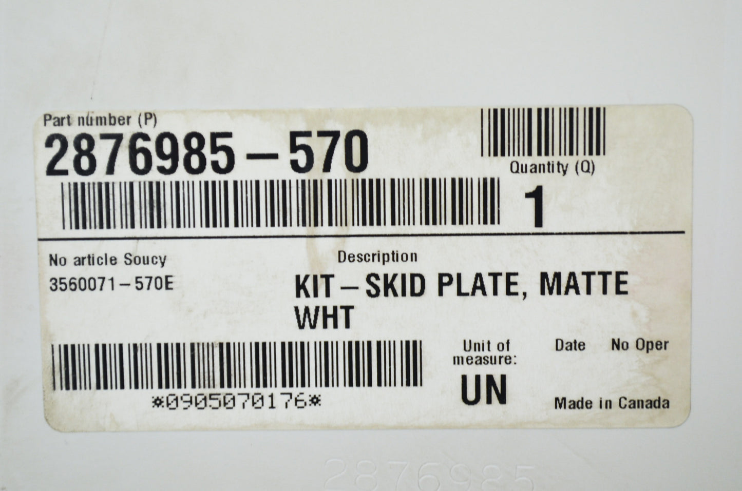 OEM Polaris 2876985-570 White Skid Plate NOS