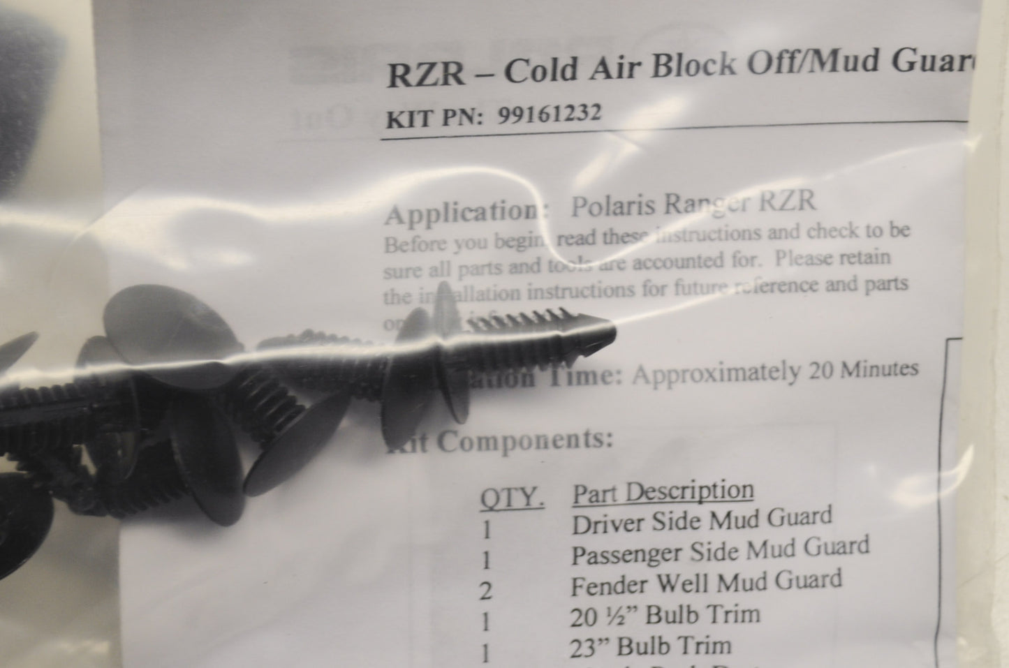 New OEM Polaris Ranger RZR Cold Air Bock Off/Mud Guard Kit NOS