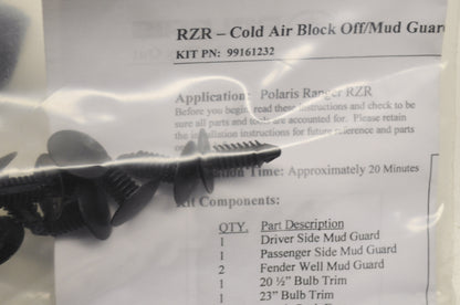 New OEM Polaris Ranger RZR Cold Air Bock Off/Mud Guard Kit NOS
