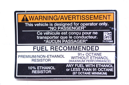 No Passenger/Fuel Recommended Warning Decal NOS