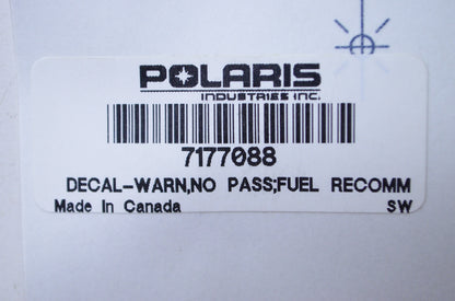No Passenger/Fuel Recommended Warning Decal NOS