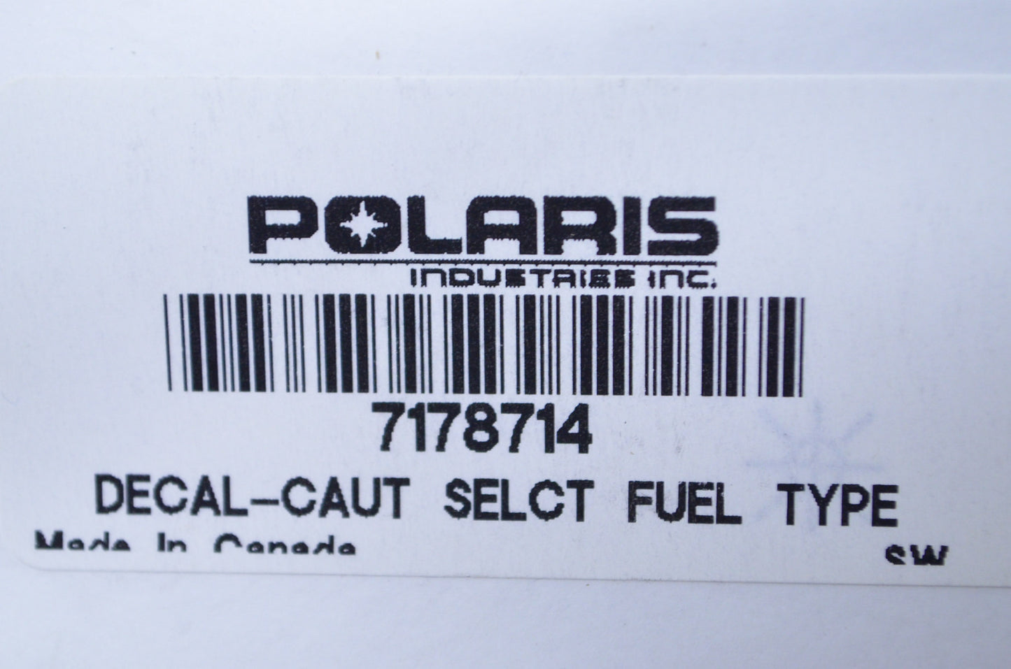 OEM Polaris 7178714 Select Fuel Type Caution Decal NOS