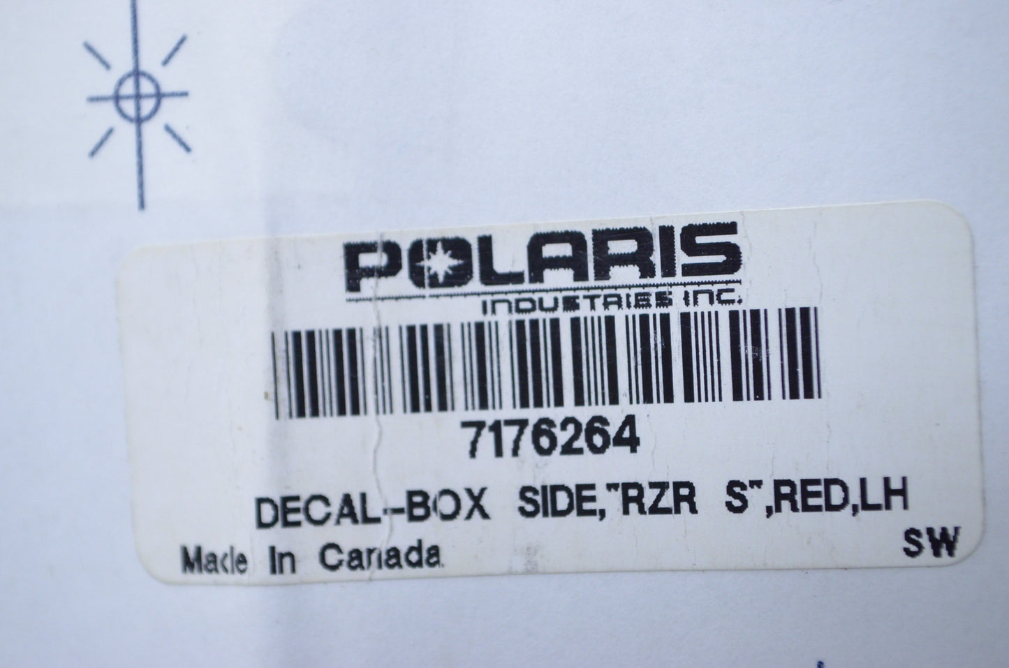 OEM Polaris 7176264 Left Box Side RZR S Decal NOS