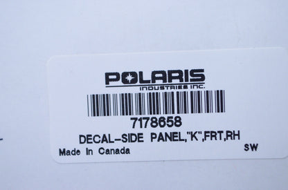 OEM Polaris 7178658 Front "K" Side Panel Decal NOS