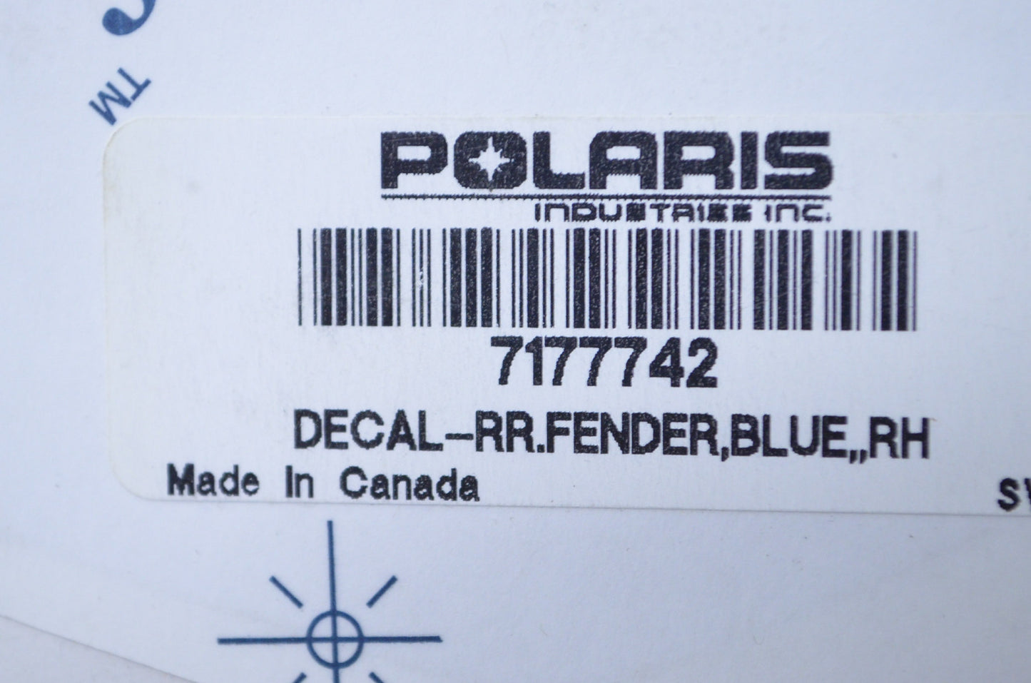 OEM Polaris 7177742 Right Hand Blue Rear Fender Decal NOS