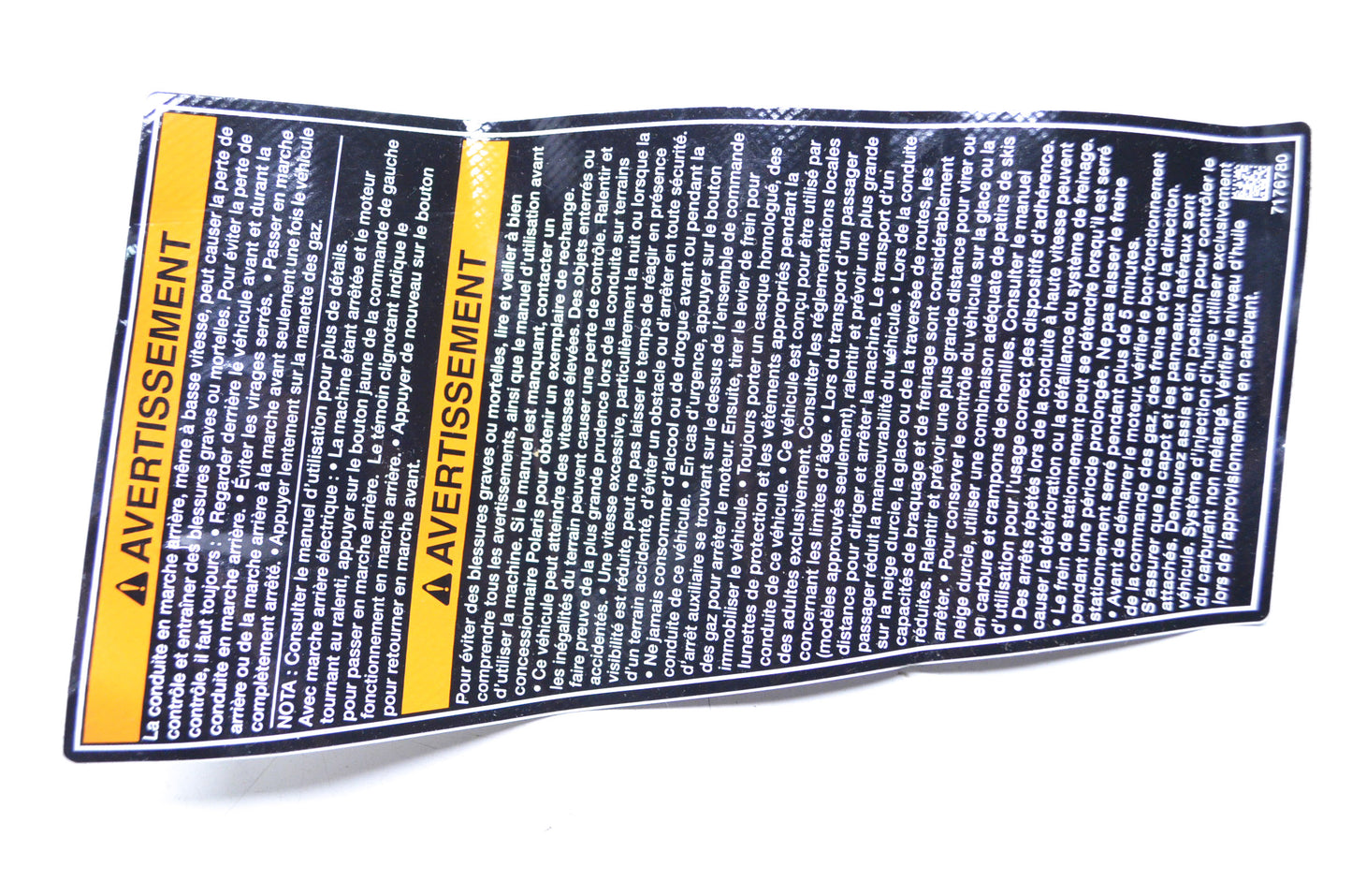OEM Polaris 7176780 Front Right French Reverse Warning Decal NOS