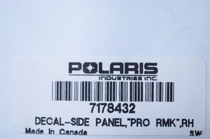 OEM Polaris 7178432 Right Hand "Pro RMK" Side Panel Decal NOS
