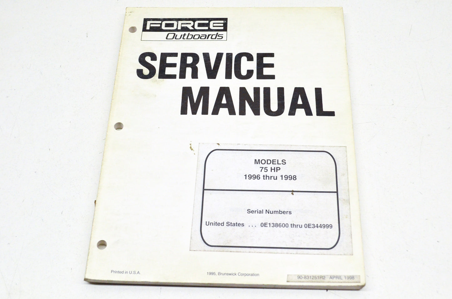 Force Outboards 90-831251R2 75 HP 1996 thru 1998 Service Manual NOS
