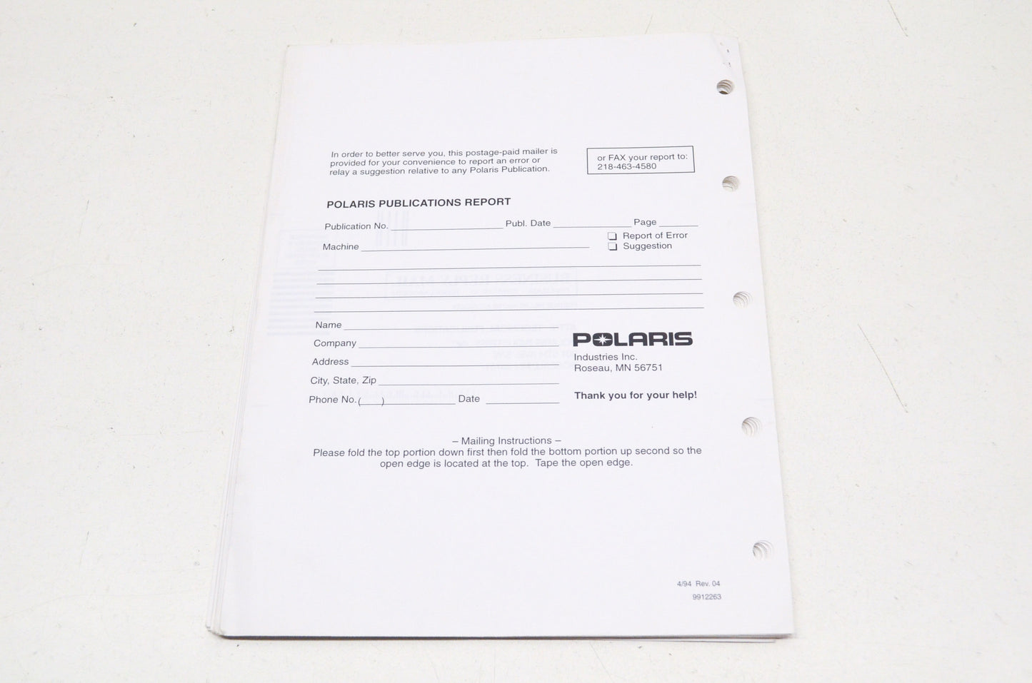 OEM Polaris 1999 Sport 400 Parts Manual