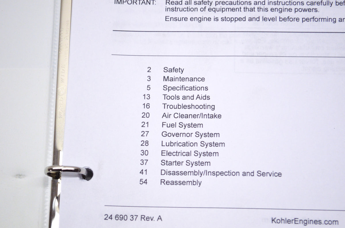 Kohler 24 690 37, 24 690 37 Rev. A Command Pro CV682, CV732, CV742, CV752 Servic